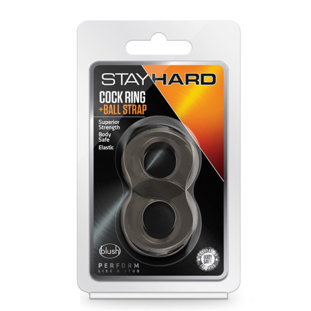 STAY HARD COCK RING AND BALL STRAP BLACK