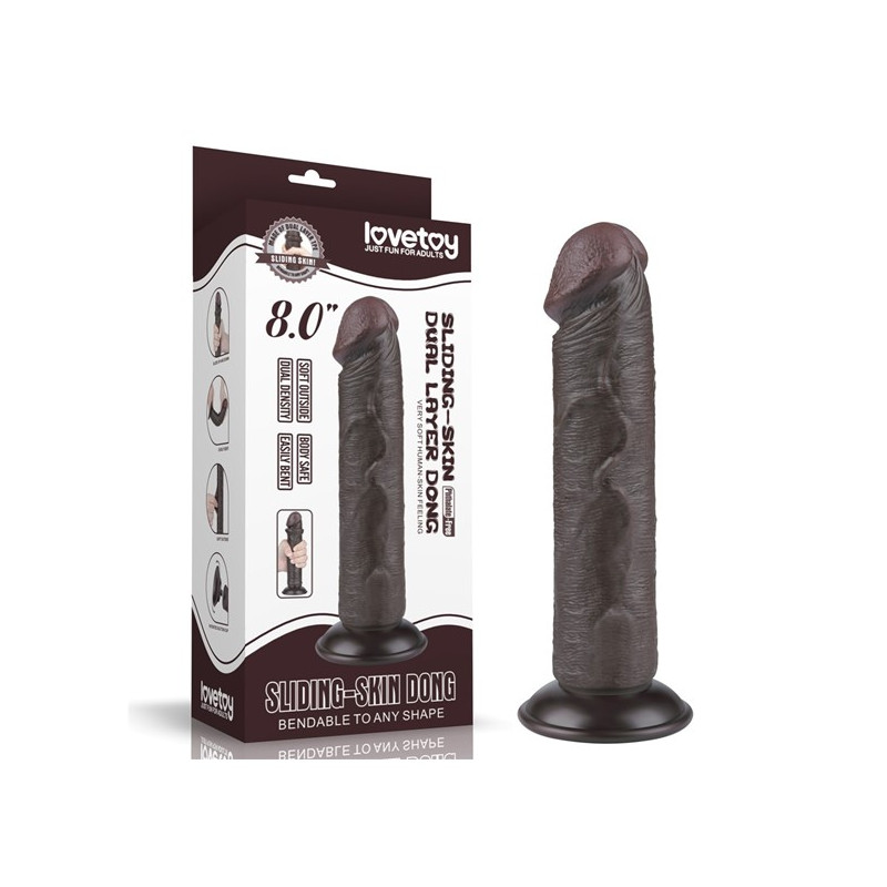 DILDO 8'' SLIDING SKIN DUAL LAYER DONG BLACK