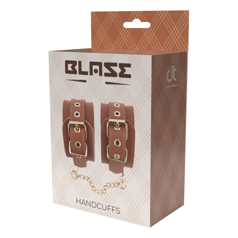 BLAZE ELITE HAND CUFFS COGNAC VEGAN LEAT KAJDANKI / MANKIETY