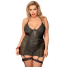 BABYDOLL Z PASEM DO POŃCZOCH I STRINGAMI 2XL-3XL
