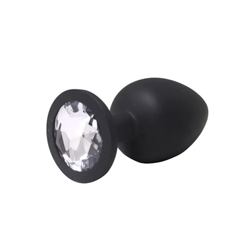 KOREK / PLUG JEWELLERY BLACK SILICON MEDIUM WIHTE DIAMOND