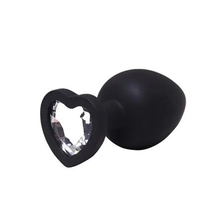 KOREK / PLUG BLACK LARGE HEART-SHAPED WHITE CRYSTAL