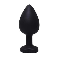 KOREK / PLUG BLACK LARGE HEART-SHAPED WHITE CRYSTAL