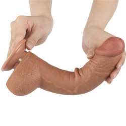 DILDO 9,5" 24 CM ŚLIZGAJACA SIĘ SKÓRA DWUWARSTWOWA BRĄZOWY