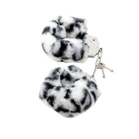 KAJDANKI METALOWE Z FUTERKIEM PANTERKA BIAŁO CZARNE