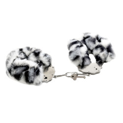KAJDANKI METALOWE Z FUTERKIEM PANTERKA BIAŁO CZARNE