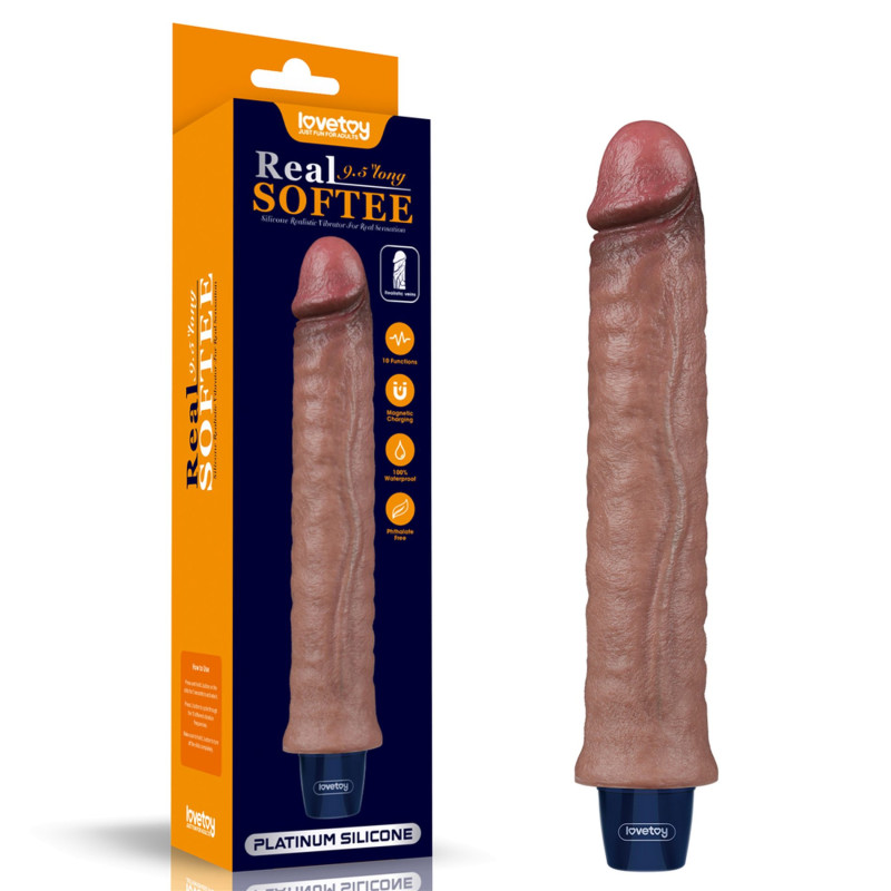 WIBRATOR 9,5" REAL SOFTEE SILIKONOWE WIBRUJACE DILDO USB