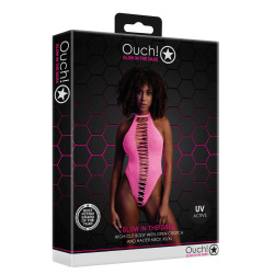 BODY Z WYSOKIM WYCIENCIEM NEONOWY RÓŻ  XS/XL