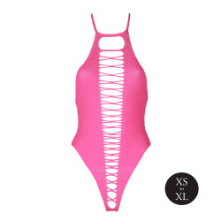 BODY Z WYSOKIM WYCIENCIEM NEONOWY RÓŻ  XS/XL