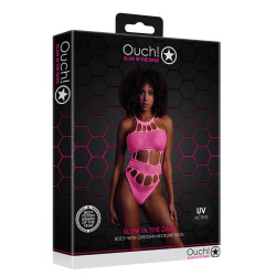 BODY Z GRECKIM DEKOLDEM NEONOWY RÓŻ  XS/XL