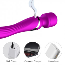 RÓŻDŻKA STYMULATOR SILILCONE DUAL MASSAGER WAND USB 7+7 FUNKCJI  PURPLE